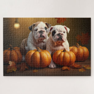 Puzzle Cachorro Bulldog Delicia de Otoño Calabaza