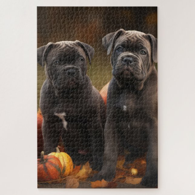 Puzzle Cachorro Cane Corso Otoño Delicia Calabaza (Vertical)