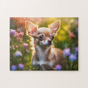 Puzzle Cachorro chihuahua en campo de flores