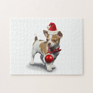 Puzzle Cachorro con navidades gorra y pelota