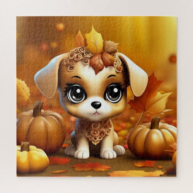 Puzzle Cachorro de calabaza de otoño (Vertical)