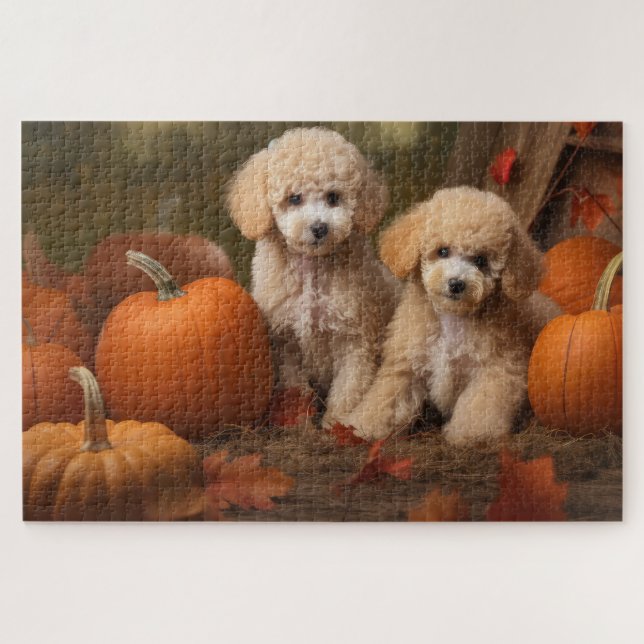 Puzzle Cachorro de Caniche Delicia de Otoño Calabaza (Horizontal)