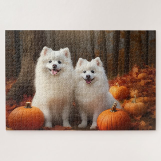 Puzzle Cachorro de Esquimal Americano Delicia de Otoño Ca (Horizontal)