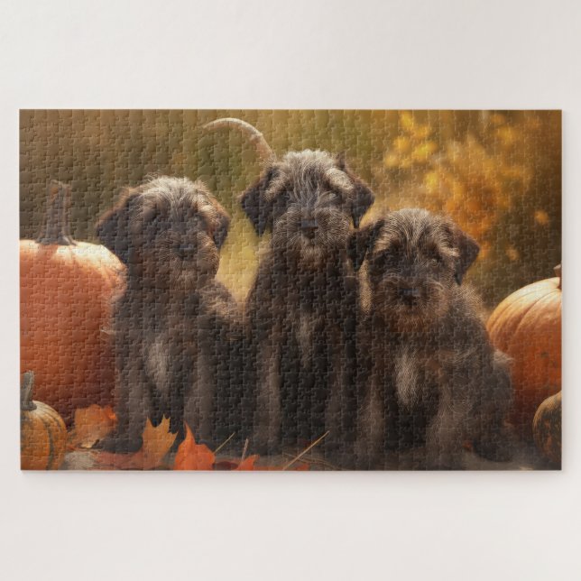 Puzzle Cachorro de Griffon de Punta de Pelo Rizado Otoño (Horizontal)