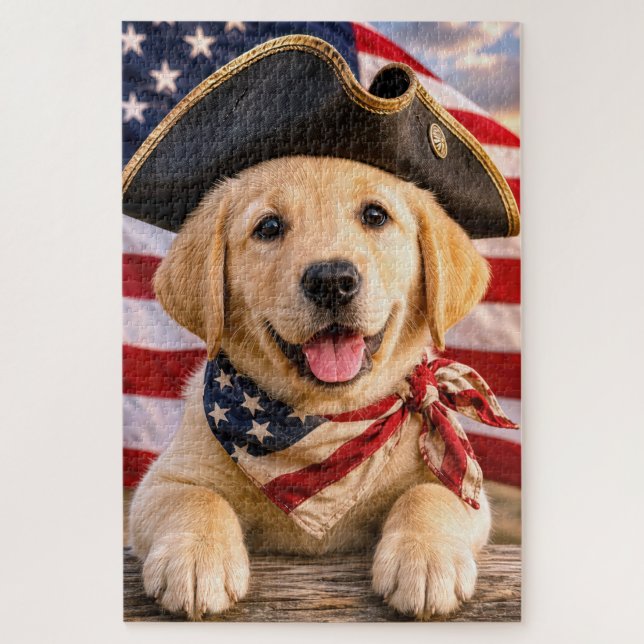 Puzzle Cachorro de Labrador Retriever con un sombrero tri (Vertical)