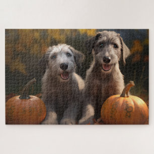 Puzzle Cachorro de Lebrel Irlandés Otoño Delicia Calabaza