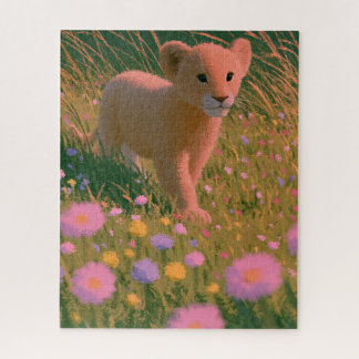 Puzzle Cachorro de León Adorable en Campo de Flores Silve