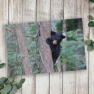 Puzzle Cachorro de oso negro lindo trepando a un árbol
