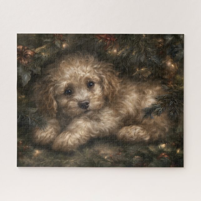 Puzzle Cachorro de Poodle de Navidad (Horizontal)