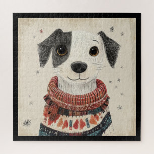 Puzzle Cachorro de suéter blanco y negro con nieve