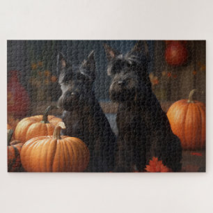 Puzzle Cachorro de Terrier Escocés Otoño Delicia Calabaza