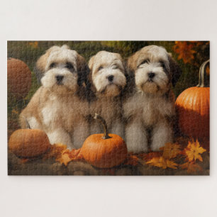 Puzzle Cachorro de Terrier Tibetano Otoño Delicia Calabaz