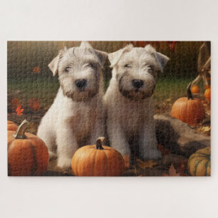 Puzzle Cachorro de Terrier Trigo Otoño Delicia Calabaza