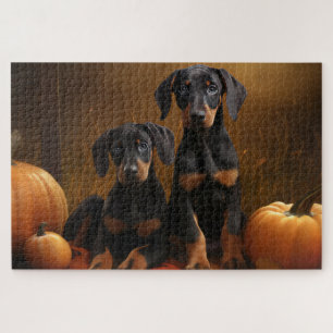Puzzle Cachorro Doberman Otoño Delicia Calabaza