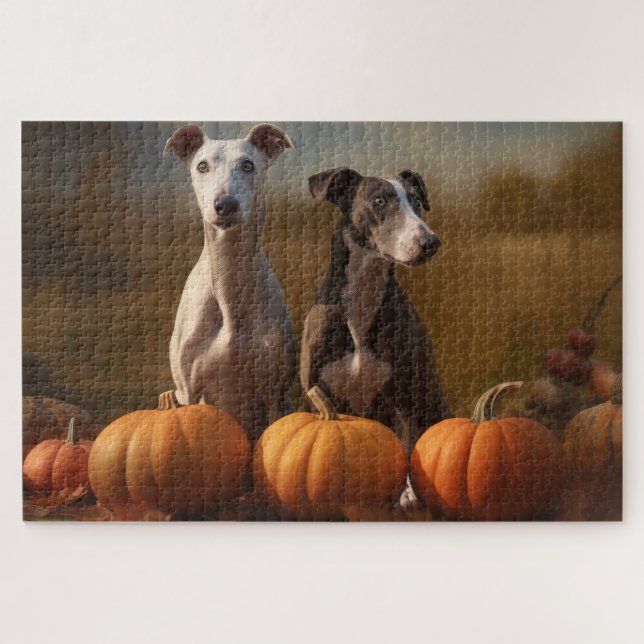 Puzzle Cachorro Greyhound Delicia de Otoño Calabaza (Horizontal)