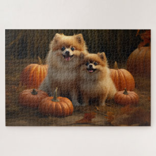 Puzzle Cachorro Pomerania Delicia de Otoño Calabaza