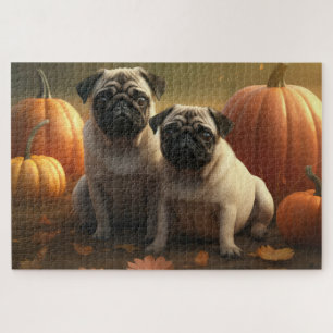 Puzzle Cachorro Pug Delicia de Otoño Calabaza