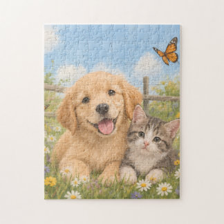 Puzzle Cachorro Retriever Dorado y Gatito Tabby 