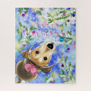 Puzzle Cachorro Rosa - Feliz Navidad -