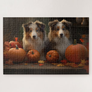 Puzzle Cachorro Rough Collie Otoño Delicia Calabaza 