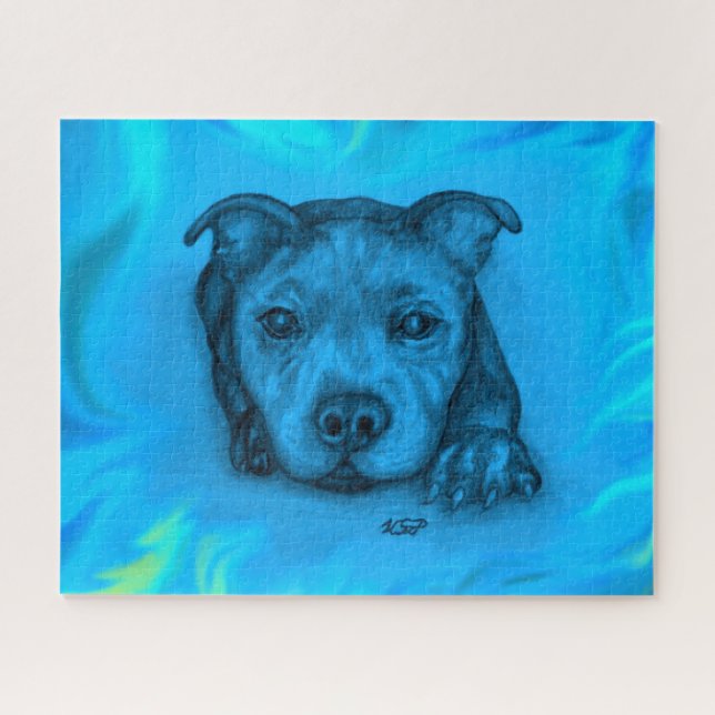 Puzzle Cachorro Staffy Azul (Horizontal)