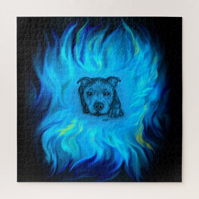 Puzzle Cachorro Staffy Azul (Vertical)