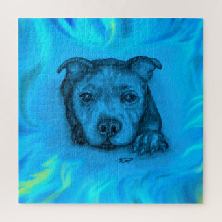 Puzzle Cachorro Staffy Azul