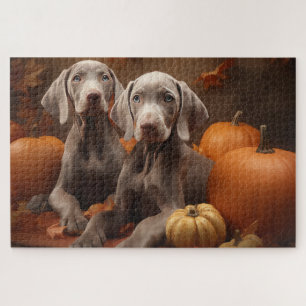 Puzzle Cachorro Weimaraner Delicia de Otoño Calabaza