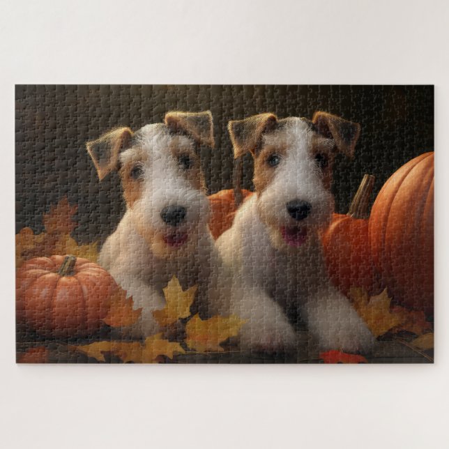 Puzzle Cachorro Wire Fox Terrier Delicia de Otoño Calabaz (Horizontal)