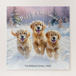Puzzle Cachorros Adorables en la Nieve Texto Personalizad