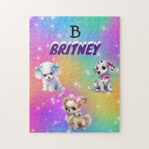 Puzzle Cachorros arcoiris para chicas con nombre personal