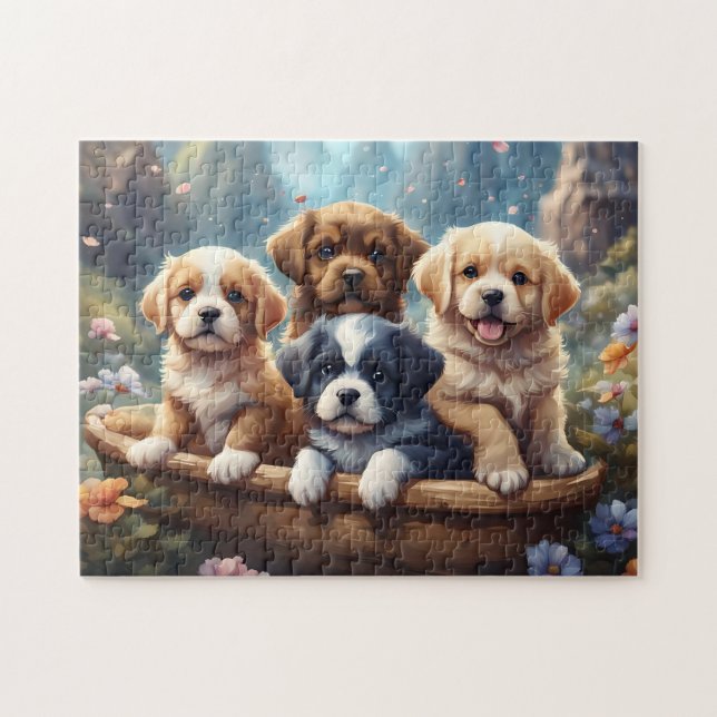 Puzzle Cachorros cortos en una canasta (Horizontal)