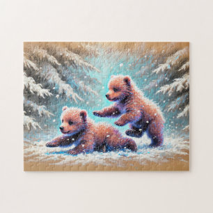 Puzzle Cachorros de oso juguetones en dibujo de tiza past