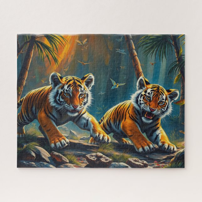 Puzzle Cachorros de tigre en la selva mágica (Horizontal)