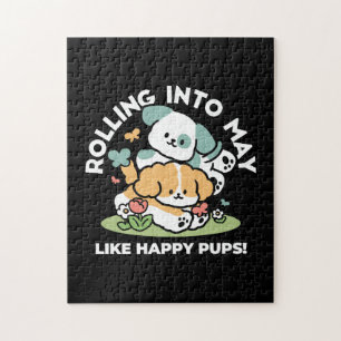 Puzzle Cachorros felices entrando en mayo - Arte de perro