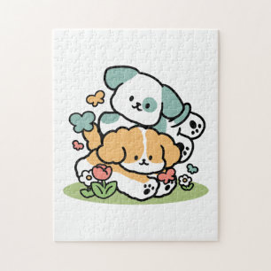 Puzzle Cachorros felices entrando en mayo - Arte de perro
