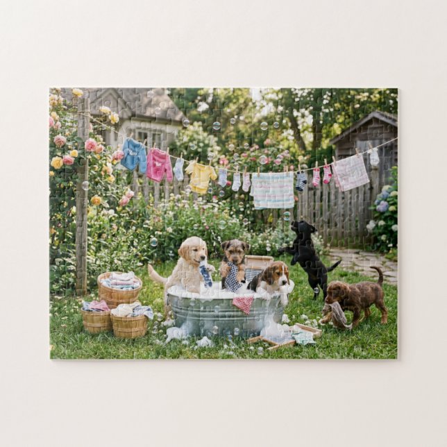 Puzzle Cachorros Haciendo La Colada (Horizontal)