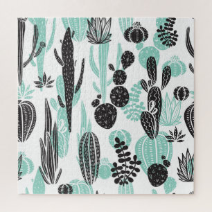 Puzzle Cacti de mano dibujada: Doodle Seamless