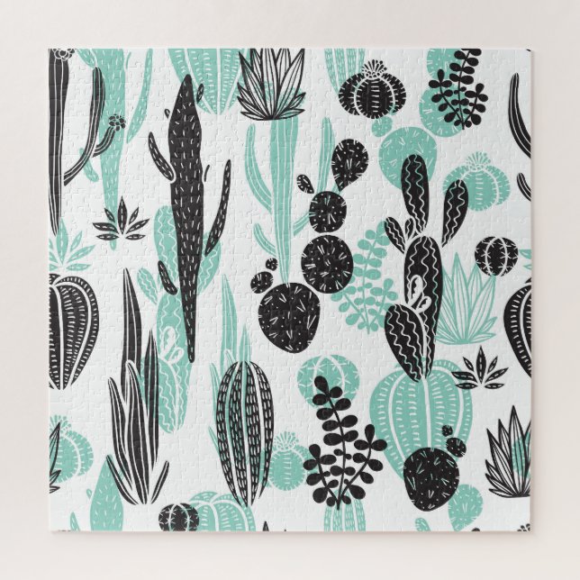 Puzzle Cacti de mano dibujada: Doodle Seamless (Vertical)