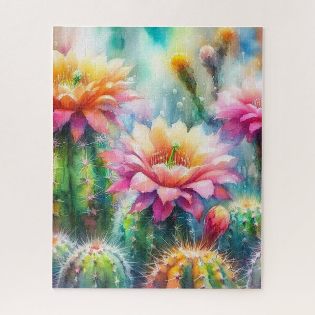 Puzzle Cacti Suculento de Flores de Agua (Vertical)