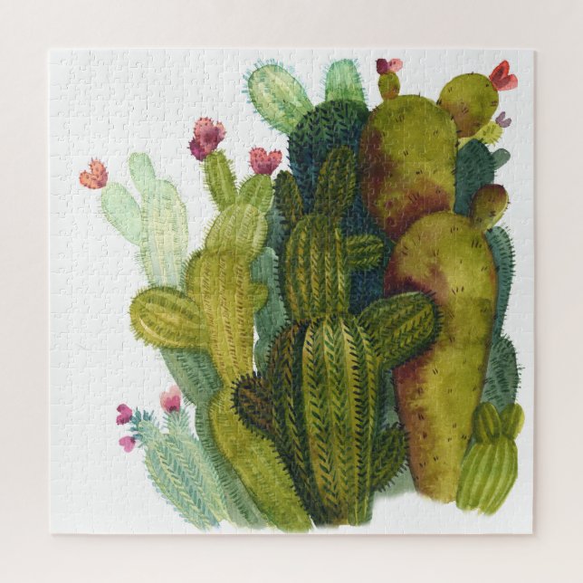 Puzzle Cacti, suculentos: acuarela vintage. (Vertical)