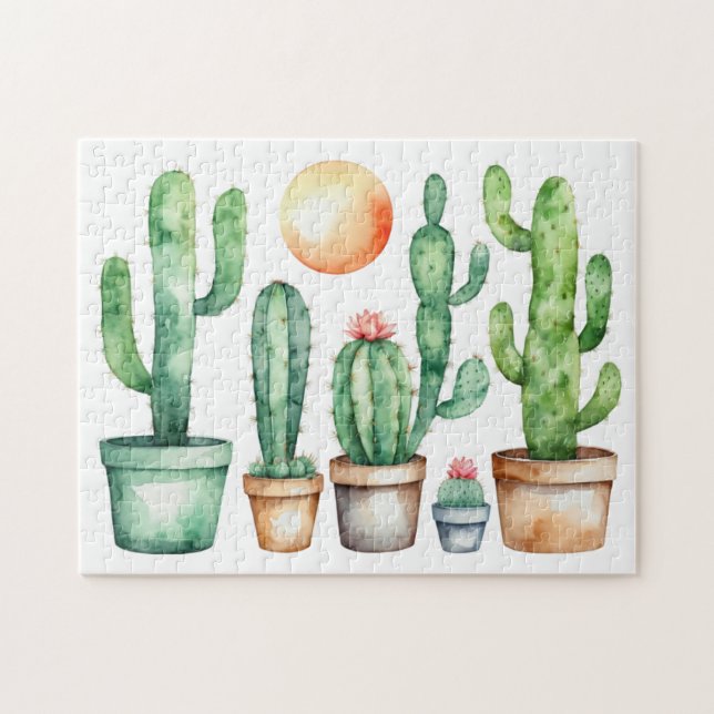 Puzzle Cactus de Acuarela Moderna Cactos Suculenta del De (Horizontal)