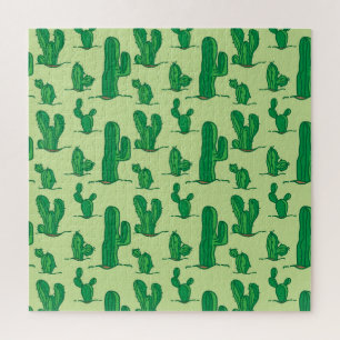 Puzzle Cactus dibujado a mano: patrón sin costura.