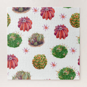 Puzzle Cactus Floral: fondo acuarela