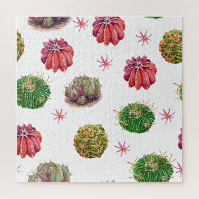 Puzzle Cactus Floral: fondo acuarela (Vertical)