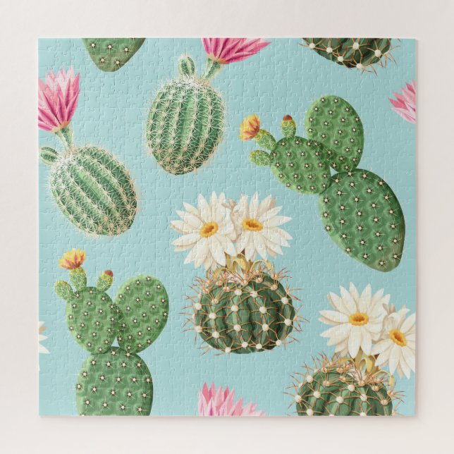 Puzzle Cactus, flores rosas: decoración luminosa (Vertical)