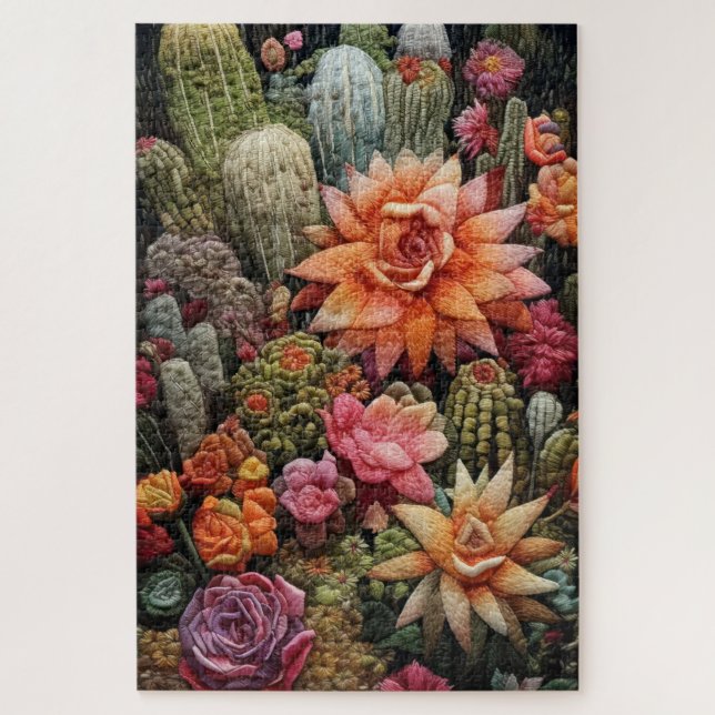 Puzzle Cactus Garden Embroidery (Vertical)