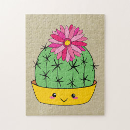 Puzzle Cactus Kawaii de estilo japonés con flor de dibujo