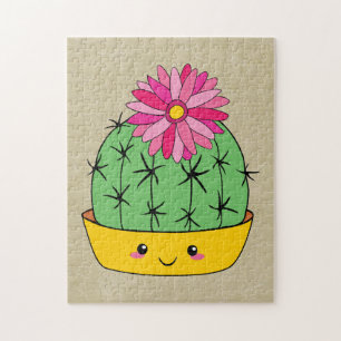 Puzzle Cactus Kawaii de estilo japonés con flor de dibujo