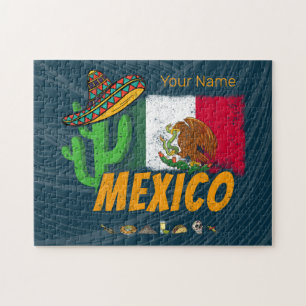 Puzzle Cactus mexicanos de vintage con souvenir de la ban
